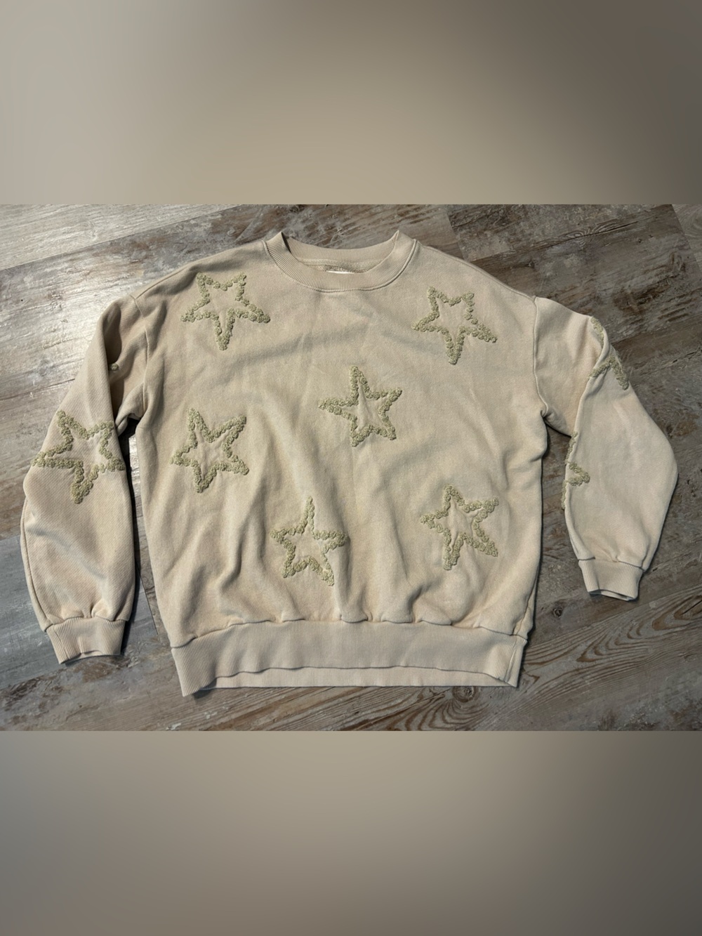 Lou & Grey Beige Star Chenille Crew Sweatshirt size small